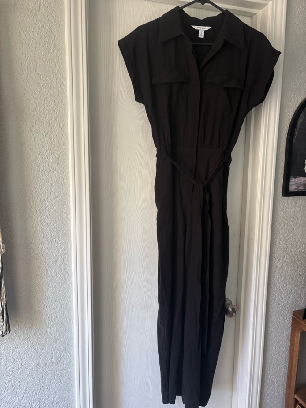 Nine West Black Utility Shirt Jumpsuit Dress with Waist Tie small